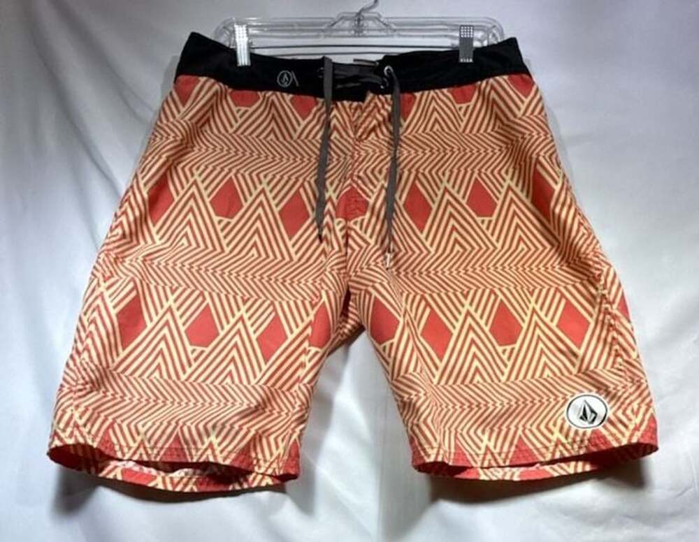 Volcom Cinch Fly Geometric Print Boardshorts Red Yellow Men's